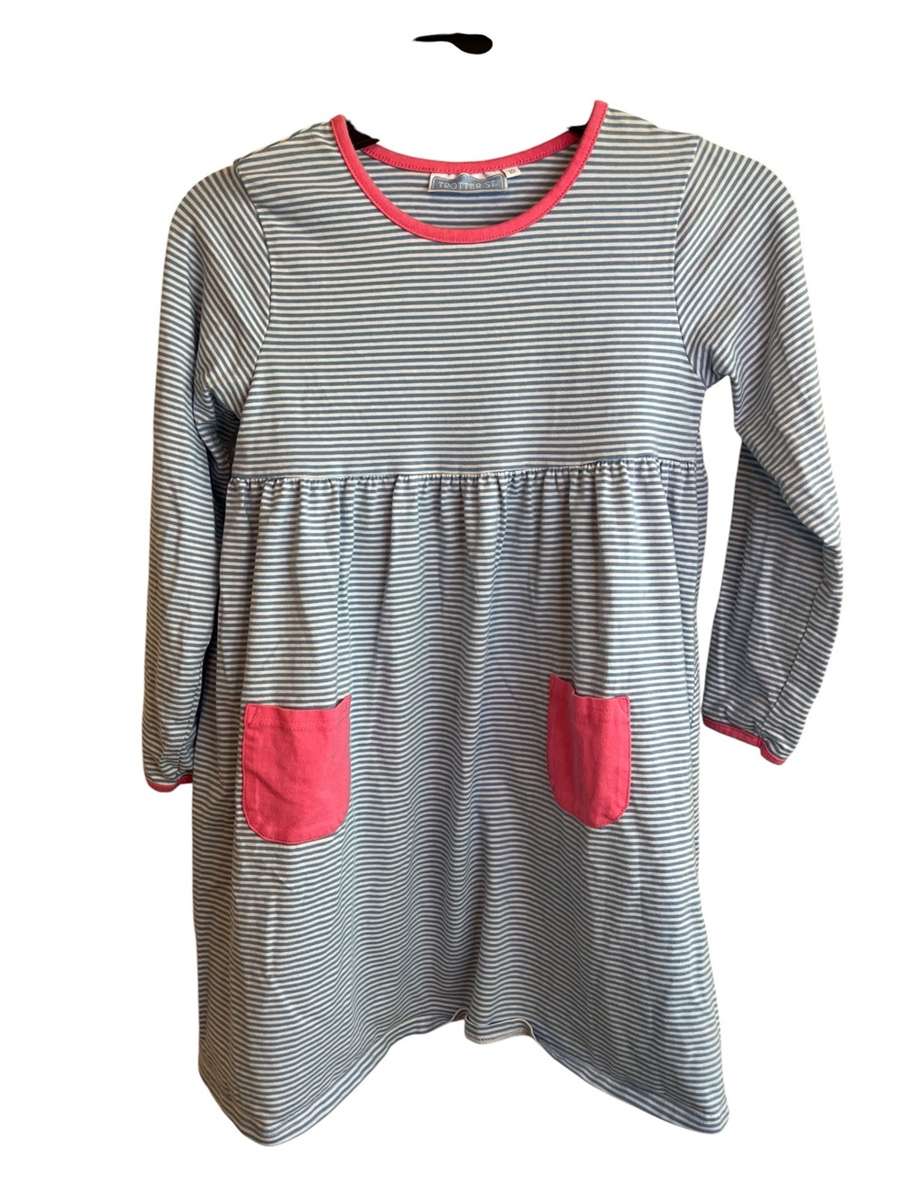 Trotter Street Kids Girls Blue White Stripe Pocket Dress Size 10 Pink Trim
